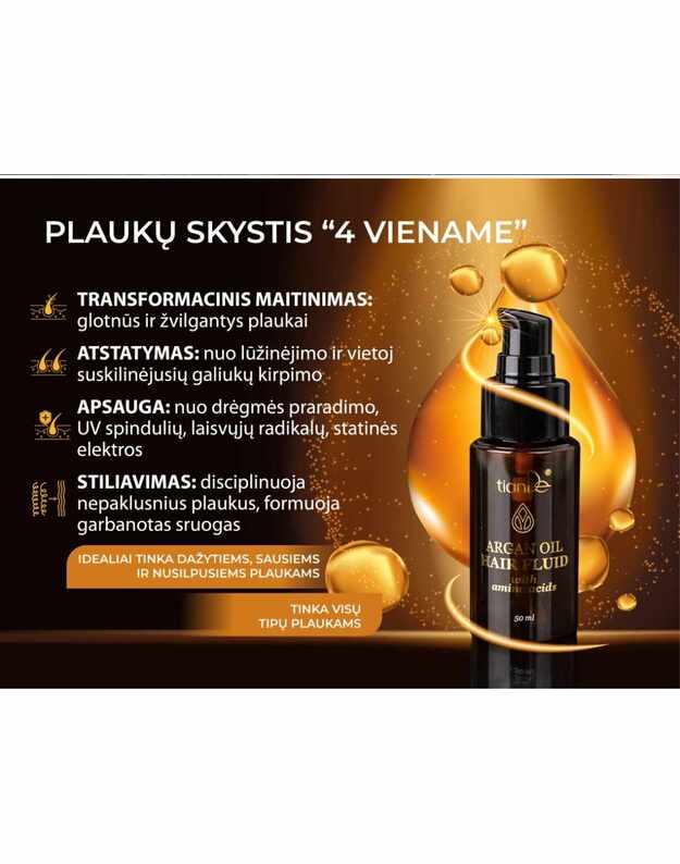 Argano aliejaus fluidas plaukams su amino rūgštimis, 50 ml