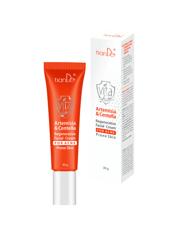 Regeneruojantis veido kremas į spuogus linkusiai odai su kiečiu ir azijine centele, 30 g.