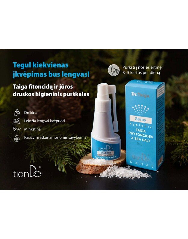 Taiga fitoncidų ir jūros druskos higieninis nosies purškalas, 35 g. 3