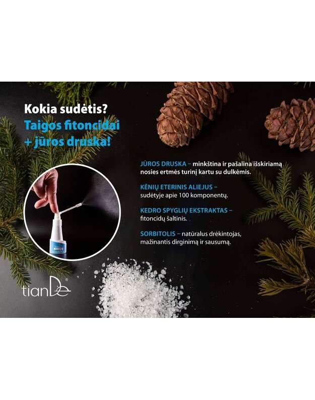 Taiga fitoncidų ir jūros druskos higieninis nosies purškalas, 35 g. 2
