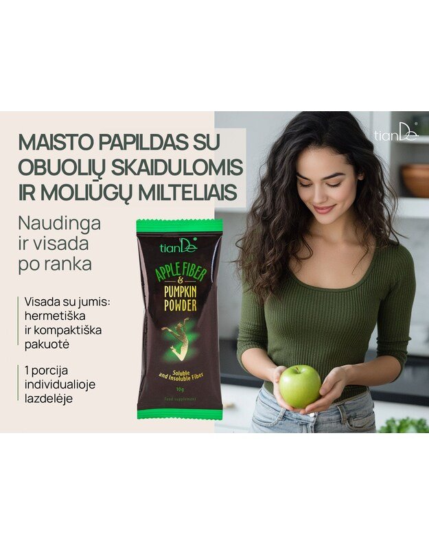 Maisto papildas Su obuolių skaidulomis ir moliūgų milteliais